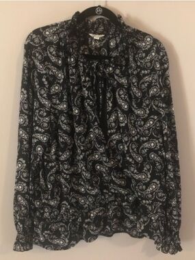 Cato | Black & White Paisley Tie-Neck Blouse